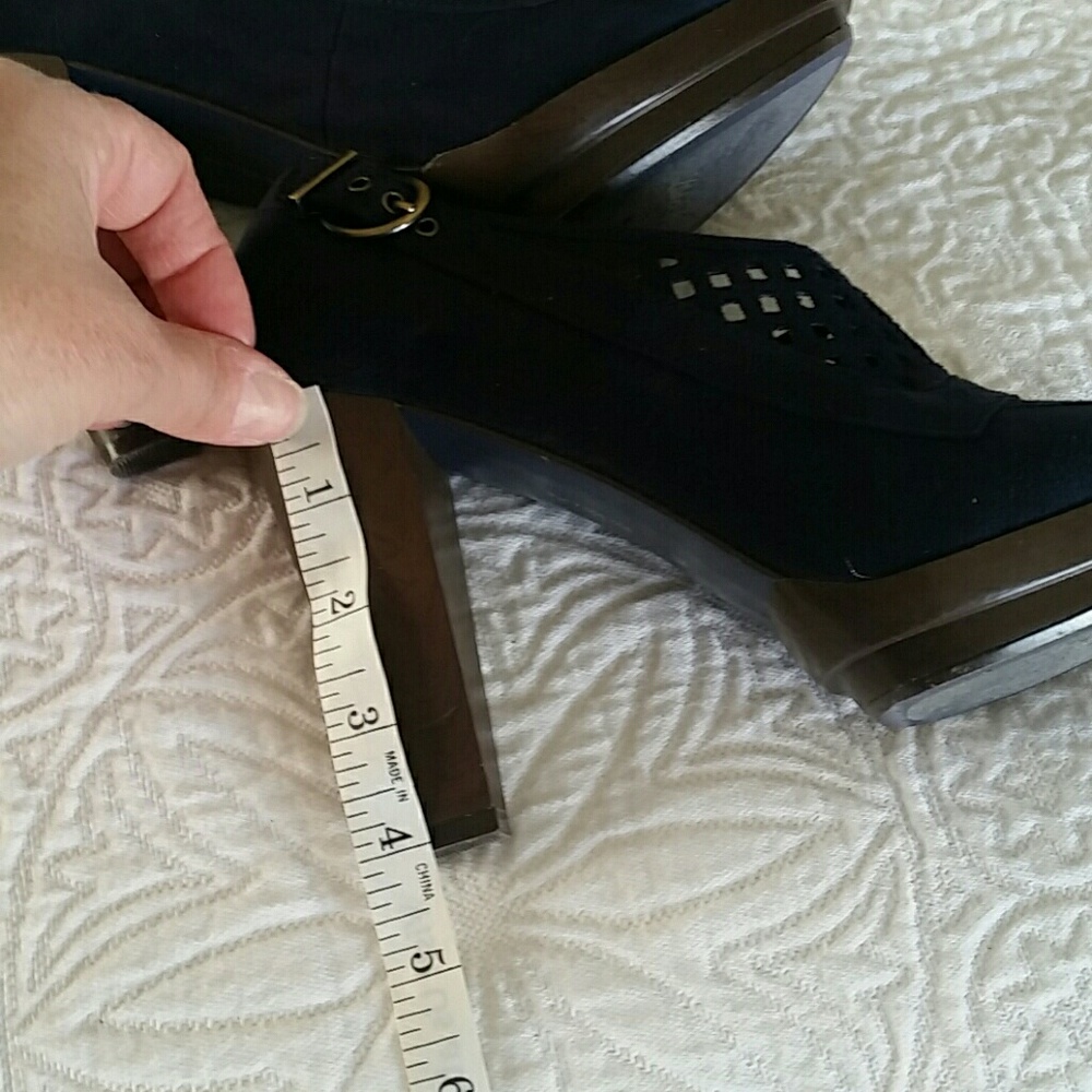 Navy Suede Platform Block Heel Pumps - Picture 7 of 7